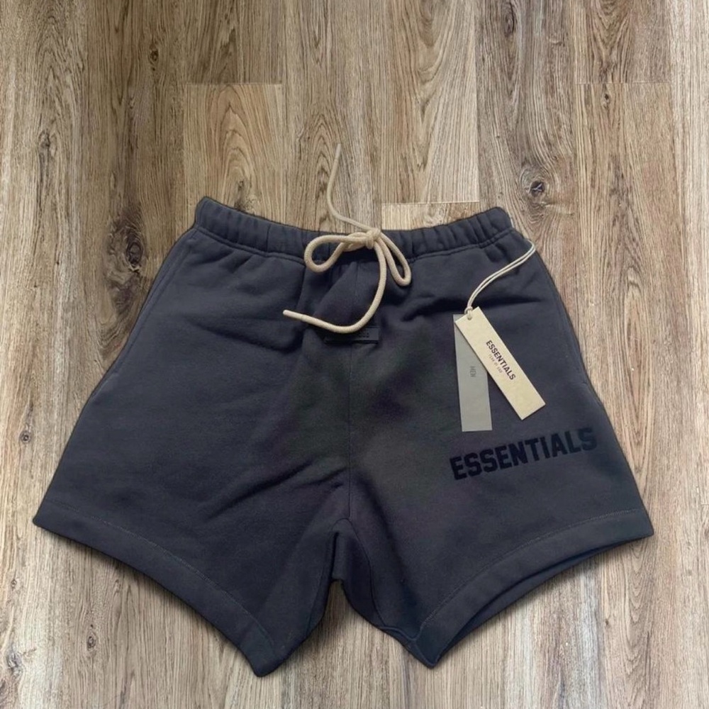 Essentials Men's Charcoal Black Shorts with Tan Drawstring